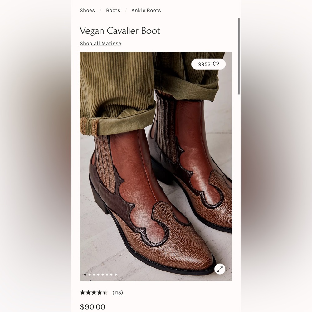 never worn free people vegan cavalier western booties sz 8 perfect condition